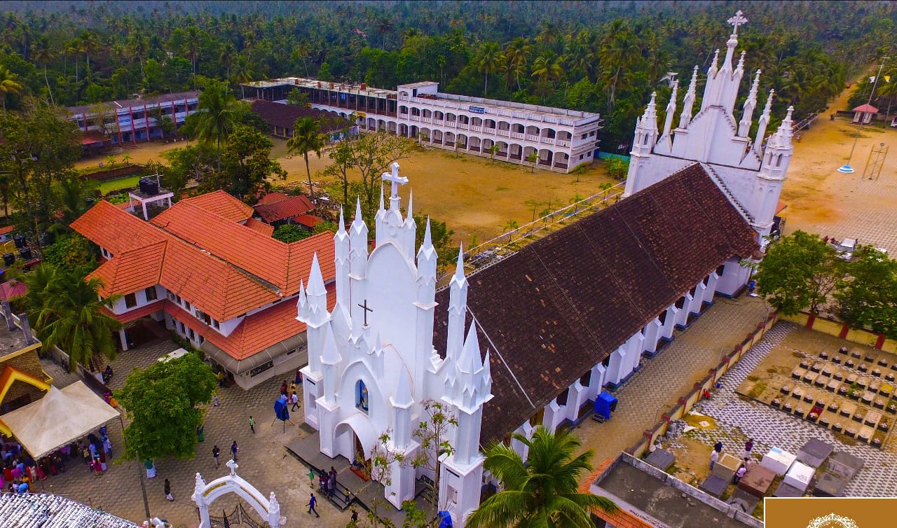 Aerial view of St. Mary's Forane Church, Thankey