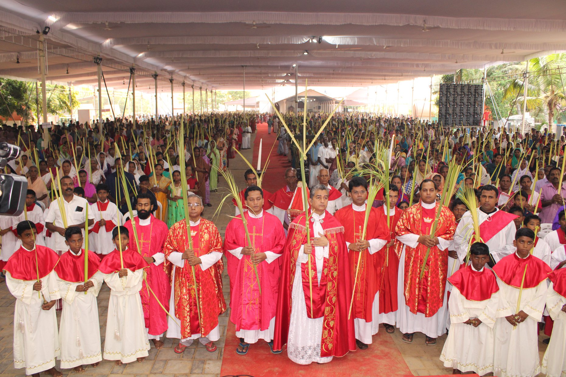 Pilgrims arriving on Palm Sunday at Thankey Church — the beginning of the Holy Week pilgrimage